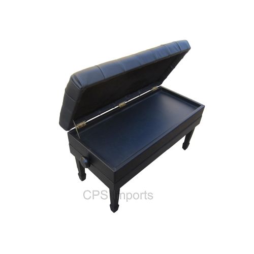  CPS Imports Adjustable Duet Size Genuine Leather Artist Concert Piano Bench Stool in Ebony with Music Storage