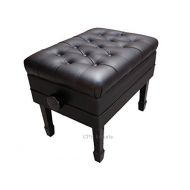 CPS Imports Adjustable Genuine Leather Artist Concert Piano Bench Stool in Ebony with Music Storage
