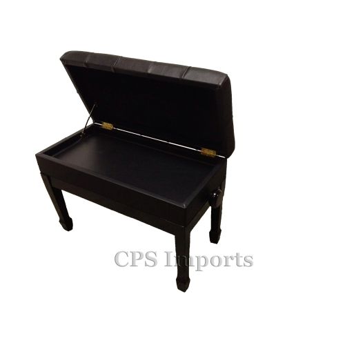 CPS Imports Adjustable Duet Size Genuine Leather Artist Piano Bench Stool in Ebony with Music Storage