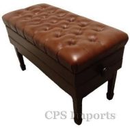 CPS Imports Adjustable Duet Size Genuine Leather Artist Concert Piano Bench Stool in Walnut Satin with Music Storage