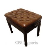 CPS Imports Adjustable Pillow Top Genuine Leather Artist Piano Bench Stool in Walnut Satin