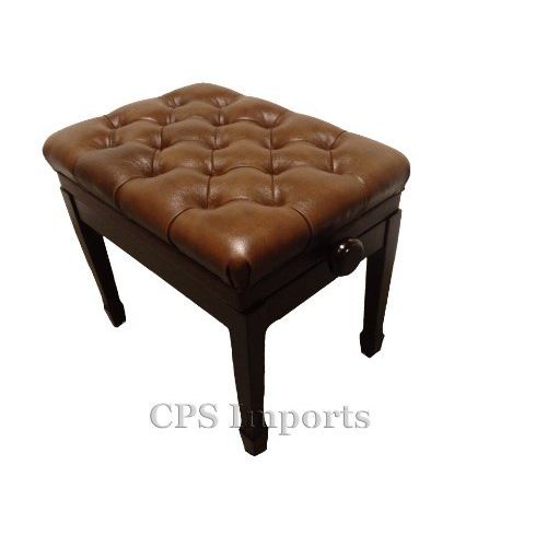  CPS Imports Adjustable Pillow Top Genuine Leather Artist Piano Bench Stool in Walnut Satin