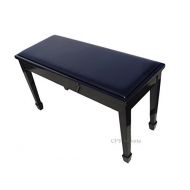 CPS Imports Ebony Genuine Leather Concert Grand Duet Piano Bench Stool with Music Storage