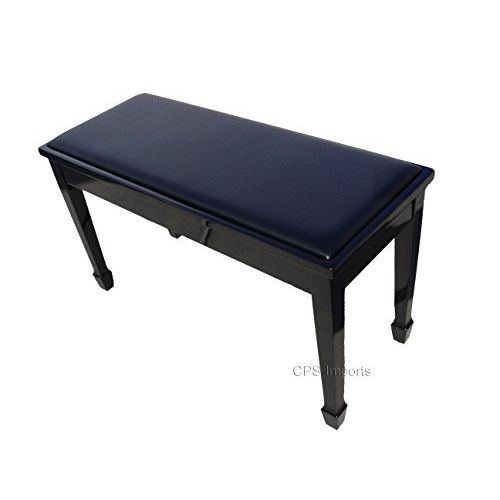  CPS Imports Ebony Genuine Leather Concert Grand Duet Piano Bench Stool with Music Storage