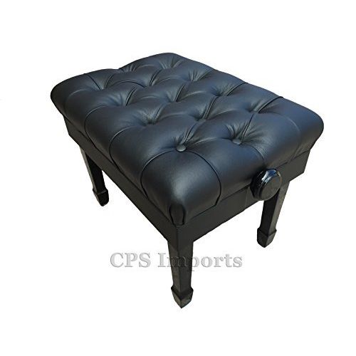  CPS Imports Adjustable Deluxe Pillow Top Genuine Leather Artist Concert Piano Bench Stool in Ebony Satin