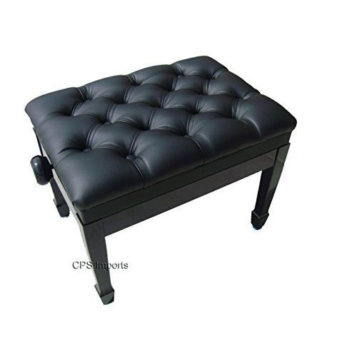  CPS Imports Adjustable Pillow Top Genuine Leather Artist Piano Bench Stool in Ebony