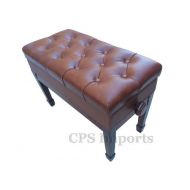 CPS Imports Adjustable Duet Size Genuine Leather Artist Piano Bench Stool in Walnut with Music Storage