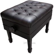 CPS Imports Adjustable Genuine Leather Artist Concert Piano Bench Stool in Ebony with Music Storage