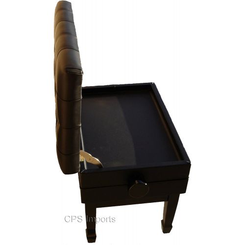  CPS Imports Adjustable Genuine Leather Artist Concert Piano Bench Stool in Ebony with Music Storage