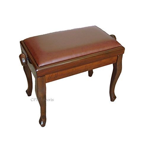  CPS Imports Adjustable Genuine Leather Classic Piano Bench Stool in Walnut