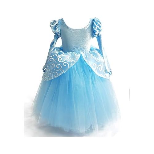  Cinderella Dress Princess Costume Halloween Party Dress up Blue