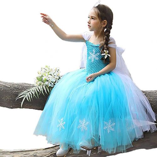  CQDY Elsa Princess Dress, Sleeveless Frozen Snow Girl Party Dress Tutu Dress