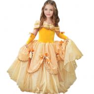 CQDY Belle Costume for Girls Yellow Princess Dress Party Christmas Halloween Cosplay Dress up 2-13 Years