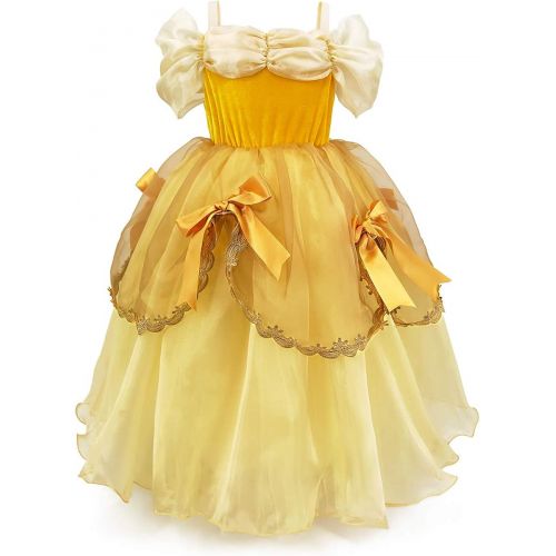  CQDY Princess Costume for Girls Yellow Dress Party Christmas Halloween Cosplay Dress up