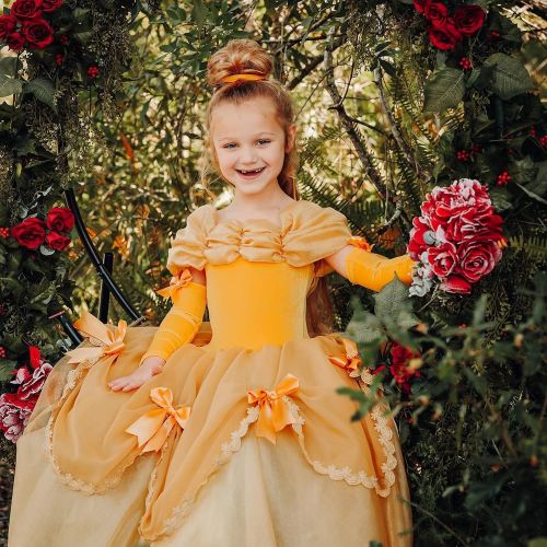  CQDY Princess Costume for Girls Yellow Dress Party Christmas Halloween Cosplay Dress up