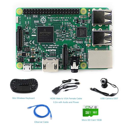  CQRobot DIY Open Source Electronic Hardware Kits for Raspberry Pi 3 Model B, Including Raspberry Pi 3(1.2GHz 64-bit Quad-core ARM Cortex-A53)+USB Camera+Mini Wireless Keyboard+Micr