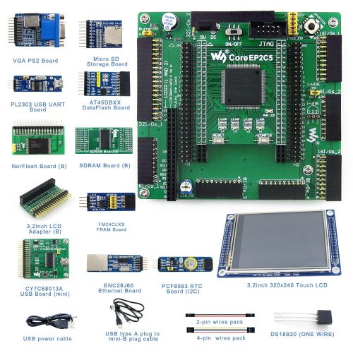  CQRobot Designed for ALTERA Cyclone II Series, Features the EP2C5 Onboard, Open Source Electronic Hardware EP2C5 FPGA Development Board Kit, Includes DVK601 Mother Board+EP2C5 Core Board+3