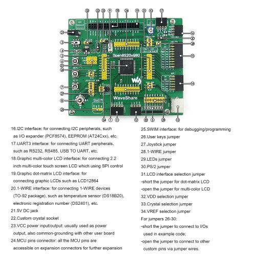  CQRobot Designed for the STM8S Series, Open Source Electronic Hardware STM8 Development Board Kit, Features the STM8S208MB MCU, 8-bit Core, Includes STM8 MCU Development Board+2.2 inch LCD