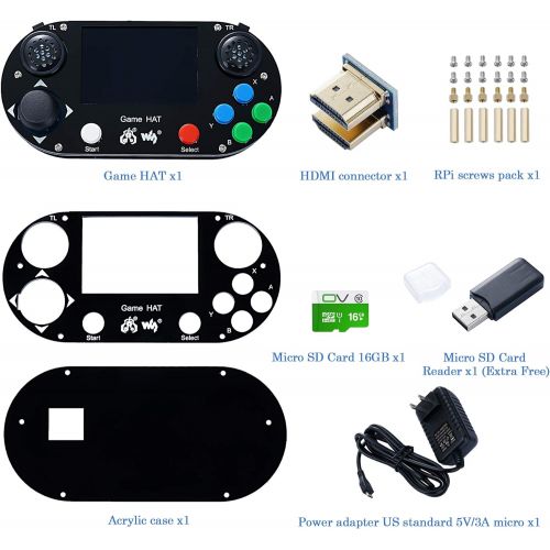  CQRobot Raspberry Pi Handheld Game Console Accessories Kit, Includes Game HAT for Raspberry Pi A+B+2B3B3B+, with Micro SD Card, 3.5 inch IPS Screen, 480X320 Resolution and Battery Capa