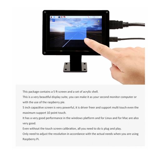  CQRobot 5 inch 800x480 Capacitive Touch Screen & Acrylic Case Kit, Compatible with Raspberry PiLinuxWindowsMac.