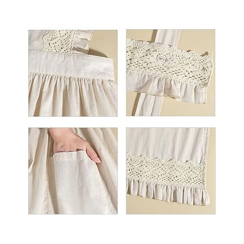  CR ROLECOS White Vintage Maid Ruffle Apron for Women Colonial Pioneer Peasant Apron Pinafore Adjustable Kitchen Gift