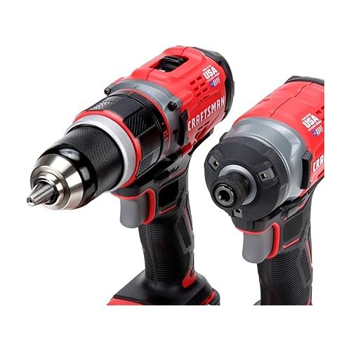  CRAFTSMAN V20 Cordless Hammer Drill and Impact Driver, Power Tool Combo Kit, 2 Batteries and Charger Included (CMCK220D2)