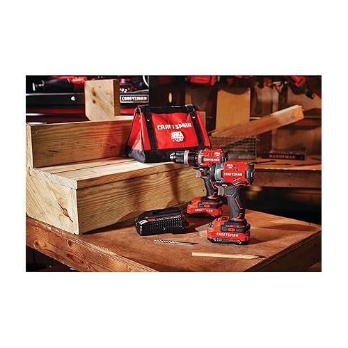  CRAFTSMAN V20 Cordless Hammer Drill and Impact Driver, Power Tool Combo Kit, 2 Batteries and Charger Included (CMCK220D2)