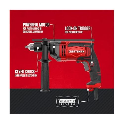  CRAFTSMAN Corded Hammer Drill, 7 Amp, Variable Speed, 1/2 inch (CMED741)