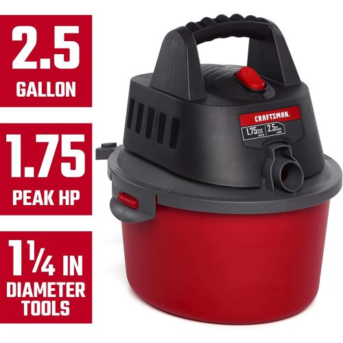  CRAFTSMAN CMXEVBE17250 2.5 gallon 1.75 Peak Hp Wet/Dry Vac, Portable Shop Vacuum with Attachments