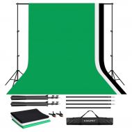 CRAPHY Portable Photo Studio 10 x 6.5ft Background Stand Kit Backdrop Support System with Muslin Cotton Background (Green Black White, 9ft x 6ft) and Carrying Bag