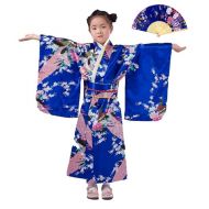 CRB Fashion CRB Womens Girls Kimono Japanese Asian Top Dress Robe Sash Belt Fan Set Outfit