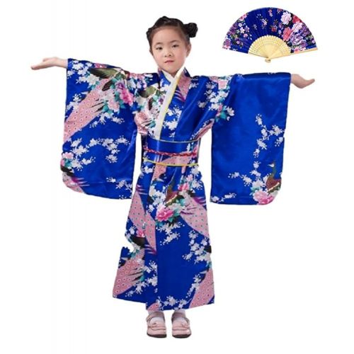  CRB Fashion CRB Womens Girls Kimono Japanese Asian Top Dress Robe Sash Belt Fan Set Outfit