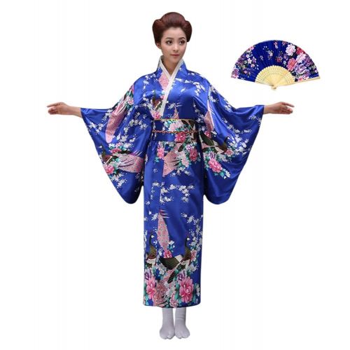  CRB Fashion CRB Womens Girls Kimono Japanese Asian Top Dress Robe Sash Belt Fan Set Outfit