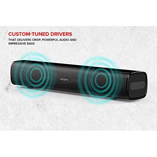  Creative Stage Air Portable and Compact Under Monitor Soundbar in Black (Portable, Compact, USB powered, Passive Radiator for Big Bass, Bluetooth, AUX input, 6 hours battery life)