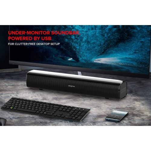  Creative Stage Air Portable and Compact Under Monitor Soundbar in Black (Portable, Compact, USB powered, Passive Radiator for Big Bass, Bluetooth, AUX input, 6 hours battery life)