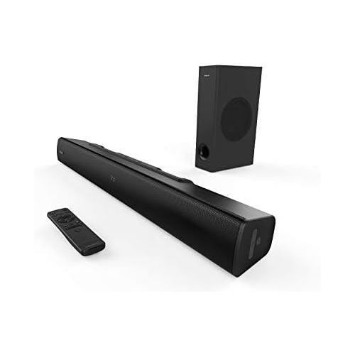  Creative Stage V2 2.1 Soundbar with Subwoofer, Clear Dialog and Surround of Sound Blaster, Bluetooth 5.0, TV ARC, Optical and USB Audio, Wall Mounting, Bass and Treble Adjustment,