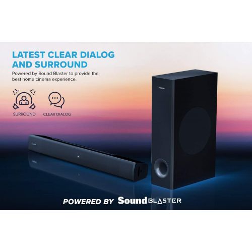  Creative Stage V2 2.1 Soundbar with Subwoofer, Clear Dialog and Surround of Sound Blaster, Bluetooth 5.0, TV ARC, Optical and USB Audio, Wall Mounting, Bass and Treble Adjustment,