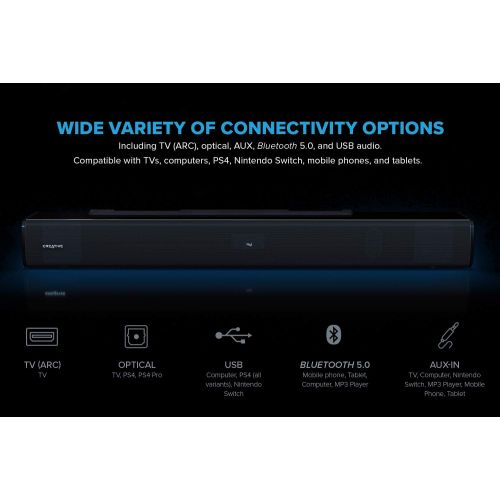  Creative Stage V2 2.1 Soundbar with Subwoofer, Clear Dialog and Surround of Sound Blaster, Bluetooth 5.0, TV ARC, Optical and USB Audio, Wall Mounting, Bass and Treble Adjustment,