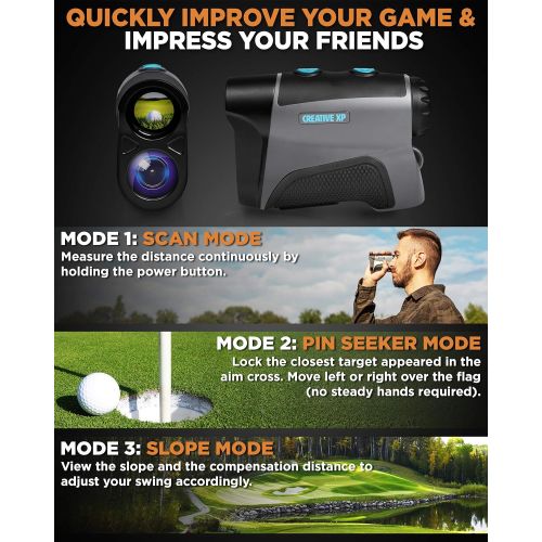  CreativeXP Golf Rangefinder 1100 Yards - Range Finder for Hunting and Archery, 6X Digital Rangefinders with Slope Mode, Pro Flag-Lock and Angle Compensation  Case Holder & Hand St