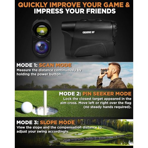  CreativeXP Golf Rangefinder 1100 Yards - Range Finder for Hunting and Archery, 6X Digital Rangefinders with Slope Mode, Pro Flag-Lock and Angle Compensation  Case Holder & Hand St