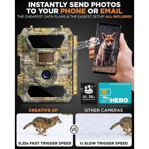  [아마존베스트]CREATIVE XP LTE 4G Cellular Trail Cameras  Outdoor WiFi Full HD Wild Game Camera with Night Vision for Deer Hunting, Security - Wireless Waterproof and Motion Activated  32GB SD Card + Sim C