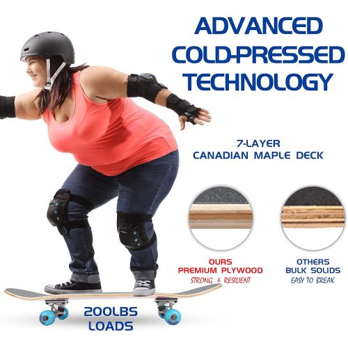  CREDO STREET Standard Skateboards, 31x 8Skateboard for Kids Ages 6-12 and Adult,7 Layer Canadian Maple Double Kick Deck Skate Board for Extreme Sports & Outdoors