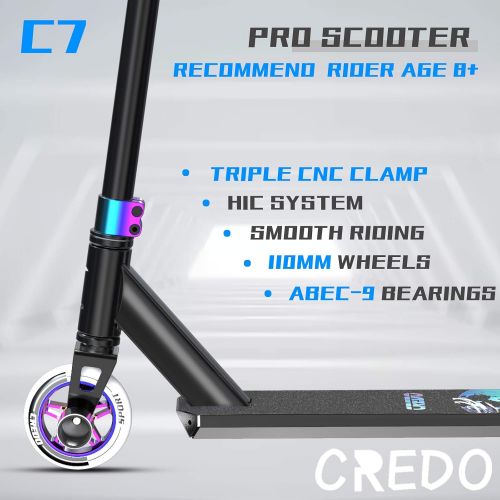  CREDO STREET Pro Scooter-Stunt Scooter-Designed for Boys and Girls,Teens-Trick Pro Scooter Perfet for 8+ and Suitable for Riders of All Levels (C7-Black/NEO)