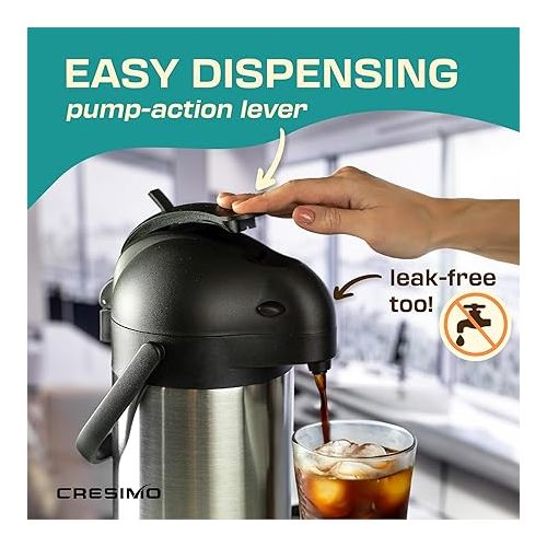  Coffee Carafe with Pump - 102oz / 3L Airpot 12 Hours Large Carafe Hot Cocoa Dispenser for Parties-Hot Water Dispenser, Tea Flask-Insulated Stainless Steel Hot Beverage Dispenser-Thermal Carafe Air Pot