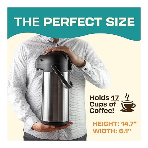  Coffee Carafe with Pump - 102oz / 3L Airpot 12 Hours Large Carafe Hot Cocoa Dispenser for Parties-Hot Water Dispenser, Tea Flask-Insulated Stainless Steel Hot Beverage Dispenser-Thermal Carafe Air Pot