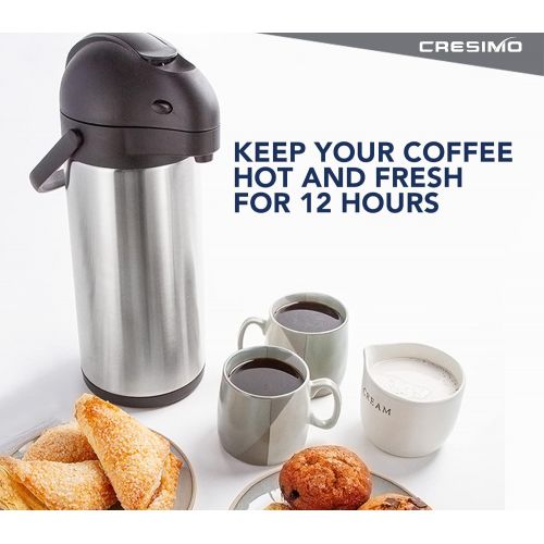  CRESIMO 101 Oz Thermal Coffee Dispenser - Insulated Coffee Airpot with Coffee Air Pump - 12 Hour Heat Retention/24 Hour Cold Retention- Stainless Steel Coffee Carafe for Hot / Cold