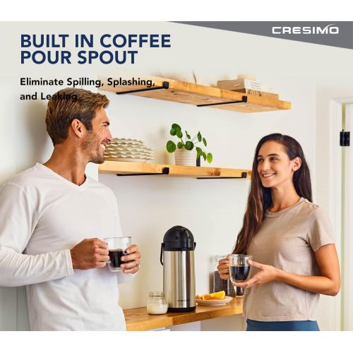  CRESIMO 101 Oz Thermal Coffee Dispenser - Insulated Coffee Airpot with Coffee Air Pump - 12 Hour Heat Retention/24 Hour Cold Retention- Stainless Steel Coffee Carafe for Hot / Cold