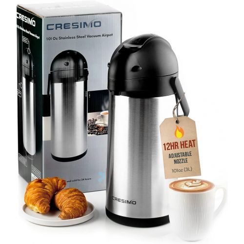  CRESIMO 101 Oz Thermal Coffee Dispenser - Insulated Coffee Airpot with Coffee Air Pump - 12 Hour Heat Retention/24 Hour Cold Retention- Stainless Steel Coffee Carafe for Hot / Cold