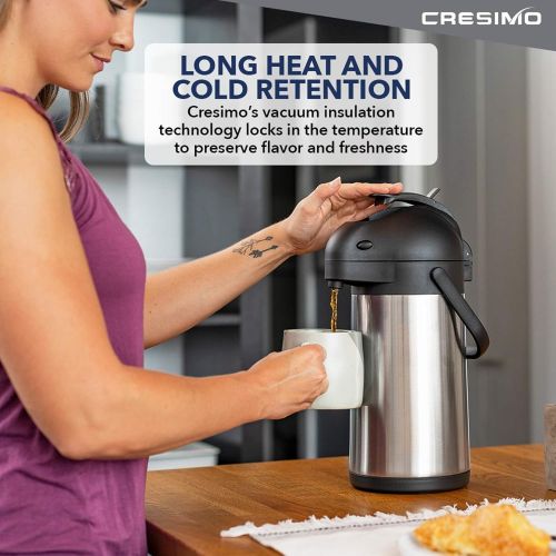  [아마존베스트]Cresimo 2.2 Liter Airpot Thermal Coffee Carafe with Pump/Lever Action/Stainless Steel Insulated Thermos / 24 Hour Heat Retention / 24 Hour Cold Retention / 74 Ounce Pump Coffee Pot