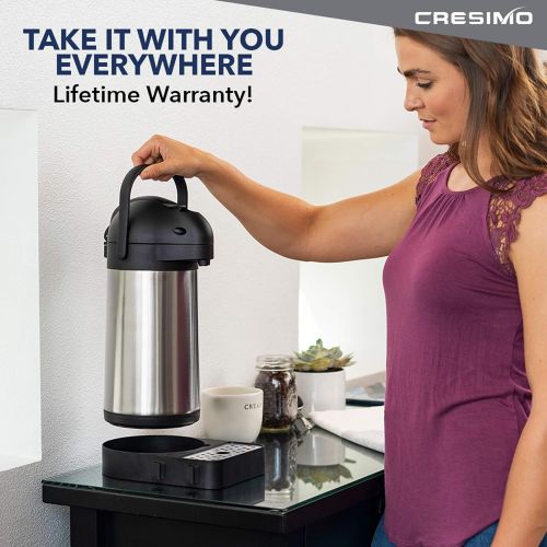  [아마존베스트]Cresimo 2.2 Liter Airpot Thermal Coffee Carafe with Pump/Lever Action/Stainless Steel Insulated Thermos / 24 Hour Heat Retention / 24 Hour Cold Retention / 74 Ounce Pump Coffee Pot